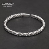 999 Pure Silver Twisted Cuff Bracelet for Men Women Fashion Vintage Infinity Open Cuff Bangle Retro Party Jewelry Gifts