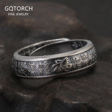 999 Pure Silver Feng Shui Good Luck Ring for Women Men Chinese Calligraphy Character Fu Blessing Adjustable Vintage Jewelry