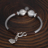 999 Silver Men and Women Pixiu Lucky Handmade Bracelet Leather Rope Adjustable Bracelet Lotus Leaf Fashion Animal Fish Jewelry