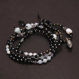 Handmade Tibetan Buddhist Charm Beaded Bracelet for Women Men Natural Cat Eyes Black Onyx Small Beads Jewelry