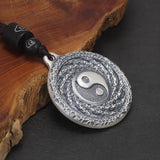 999 Sterling Silver Yinyang Pendant Necklace for Men Rope Chain Chinese Tai Chi Bagua Feng Shui Amulet Vintage Retro Jewelry