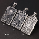 999 Sterling Silver Men's Vintage Auspicious Cloud Square Pendant Carved Dragon and Phoenix Vintage Punk Rock Lucky  Jewelry