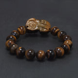 10/14mm Natural Tiger Eye Stone Beaded Pixiu Bracelet for Men Vintage Retro Chinese Fengshui Good Wealth Lucky Bracelets Jewelry