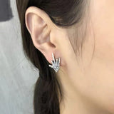 S925 Sterling Silver Middle Finger Skull Hand Stud Earrings for Men and Women Jewelry Gothic Punk Style