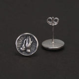 925 Sterling Silver Christian Stud Earrings for Men Women Prayer Hand Round Shaped Hip Hop Punk Ear Stud Fashion Retro Jewelry