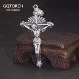 Genuine Sterling Silver 925 Catholic Crucifixes Pendant Male Retro Antique Prayer Religious Jewelry - GQTORCH Jewelry