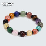 Natural 7 Chakra Multi Gem Stones Beads Bracelet For Women And Men Tiger Eye Lapis Crystals Elastic Rope Yogi Bracelet - GQTORCH Jewelry