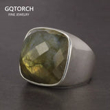 925 Silver Ring Ladies Natural Labradorite Square New Glossy Minimalist Wedding Ring Ladies Jewelry Sterling Silver