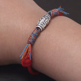 999 Pure Silver Tibetan Buddhism 9 Eyed Celestial Bead Charm Bracelet Ethnic Style Dzi Beads Braided Rope Chain Vintage Jewelry