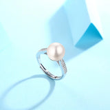 Modern Design 925 Sterling Silver Women Rings Fine Jewelry Natural Freshwater Pearl Round Shape Decorated With Moissanite Stone