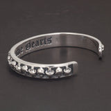 Women's 925 Sterling Silver Punk Rock Bracelet Bangle Full Skull Carved Solid Heavy Duty Cuffles Open Fine Jewelry