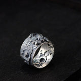 Retro Thai Silver Cubic Peony Rings Exaggerated Wide 990 Sterling Silver Party Flowers Rings for Women - GQTORCH Jewelry