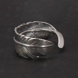 Pure Solid 925 Sterling Silver Vintage Indian Anren Feather Ring Adjustable Japanese Personality Men's and Women's Jewelry