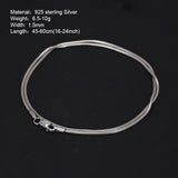 S925 Sterling Silver 1.5mm Round Snake Chain Men and Women's Collarbone Sweater Necklace Minimalist Couple Jewelry