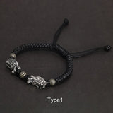 Sterling Silver 999 3D Double Dragon Head Bracelet for Men and Women Pure Handwoven Lucky Rope Bracelet Chinese Knot Jewelry