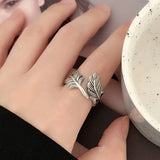 US 6-10 Ring 925 Silver Retro Simple Fashion Women Ring Thai Silver Leaf  Shape Opening Adjustable Fine Jewelry