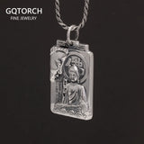 S990 Sterling Silver Embossed Halfbody Buddha Pendant Necklace for Men and Women with Heart Sutra Buddhist Jewelry Amulet