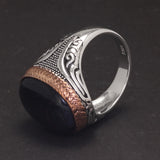 100% 925 Silver Ring Natural Blue Tiger Eye Cool Antique Turkish Big Ring for Men Fine Jewelry