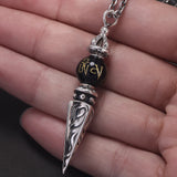 925 Sterling Silver Buddhist Amulet Vajra Pestle Pendant Necklace Black Onyx Sanskrit Six Character Mantra Retro Tibetan Jewelry