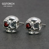 925 Sterling Silver One-eyed Skull Earrings For Men With Cubic Zircon Stone Punk Rock Studs Earrings Personalized Jewelry