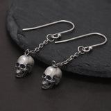 925 Sterling Silver Gothic Skull Dangle Earrings for Men Women Punk Retro Ghost Head Chain Drop Earring Hypoallergenic Jewelry