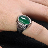 Guaranteed 925 Sterling Silver Rings Retro Vintage Turkish Rings For Men With Green Red Stones Turkey Jewelry Anillos Hombre - GQTORCH Jewelry