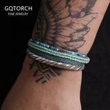 4pcs/set 999 Pure Silver Twist Cuff Bangle Boho Ethnic Style Multilayer Weave Rope Stackable Bracelets Retro Jewelry