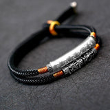 Handmade Braided Bracelet For Men 999 Sterling Silver Om Mani Padme Hum Engraved Bend Charm Double Layers Lucky Rope Chain - GQTORCH Jewelry