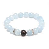 Natural Aquamarine Beads Bracelet with Lotus Finger Meditation Sandalwood Bead 925 Sterling Silver Accessories Men and Women