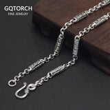 4mm 925 Sterling Silver Necklace for Men Carved Six Words Mantra Charm O shape Chain Amulet Fine Jewelry