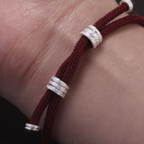 999 Pure Silver Beaded Charms Tibetan Braided Rope Bracelet for Men Women Black Red Color Lucky Rope Wristband Vintage Jewelry