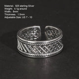 Real 925 Sterling Silver Adjustable US7-10 Ring Men and Women Geometrical Pattern Simple Hollow Design Jewelry