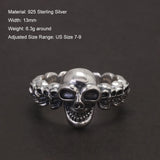 925 Sterling Silver Gothic Skull Ring for Men and Women Hiphop Punk Retro Finger Accessories Adjustable Biker Jewelry