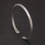 Solid 925 Sterling Silver Hammered Bangle 4mm Open Cuff Bracelet for Women Men Urban Minimalist Chic Retro Party Jewelry