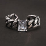 925 Sterling Silver Twisted Braided Ring with White Zircon Shining Square Shaped Thai Silver Color Retro Vintage Fashion Jewelry