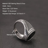 Real 925 Sterling Silver Oval Onyx Stone Signet Ring for Men Adjustable Turkey Wedding Ring Trendy Vintage Jewelry Gift