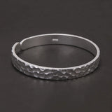 999.9 Pure Silver 8mm Hammered Open Cuff Bangle Bracelet for Men and Women Retro Minimalist Hand Craft Punk Rock Jewelry