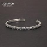 S925 Sterling Silver Bracelets Bangles for Men and Women Retro Vine Flowers Embossed Vintage Elegant Jewelry