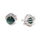 Antique 925 Sterling Silver Simulated Emerald Jewelry Set for Women Ring Earrings Pendant Square Green Zircon Wedding Bridal