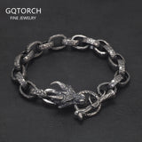 925 Sterling Silver Viking Dragon Head O-chain Bracelet for Men OT Buckle Antiqued Punk Retro Sturdy Handmade Birthday Jewelry