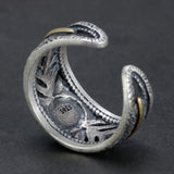 Real 925 Sterling Silver Feather Rings With Evil Eye Charm Mens Rock Ring Drop Shipping Wholesale Vintage Retro Jewelry