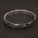 999 Pure Silver Fish Open Cuff Bracelet for Men Women Lotus Engraved Vintage Retro Bangle Fengshui Ethnic Style Jewelry