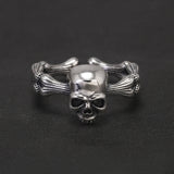925 Sterling Silver Gothic Skull Head Ring Adjustable Cool Punk Skeleton Rings Hip-hop Retro Party Jewelry Accessories