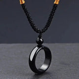 Natural Black Obsidian Onyx Pendant Necklace Lucky Amulets for Men and Women With Rope Chain - GQTORCH Jewelry