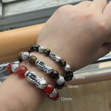 Feng Shui Natural Stones Wealth Bracelet Pixiu Single Circle Bracelet 999 Sterling Silver Handmade Beaded Bracelet