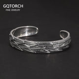 Genuine Pure 925 Sterling Silver Cuff Bangle Feather Bracelet for Men and Women Retro Solid Indian Jewelry