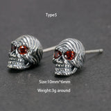 925 Sterling Silver One-eyed Skull Earrings For Men With Cubic Zircon Stone Punk Rock Studs Earrings Personalized Jewelry