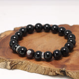 New in Natural Black Agate and Dragon Sandalwood Beads Bracelet 925 Sterling Silver Accessories Punk Jewelry for Men Wholesale