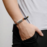 Handmade Braided Bracelet For Men 999 Sterling Silver Om Mani Padme Hum Engraved Bend Charm Double Layers Lucky Rope Chain - GQTORCH Jewelry