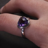 Real S925 Sterling Silver Natural Amethyst Heart Ring Drop Earrings for Women Girl Vintage Fashion Jewelry Set